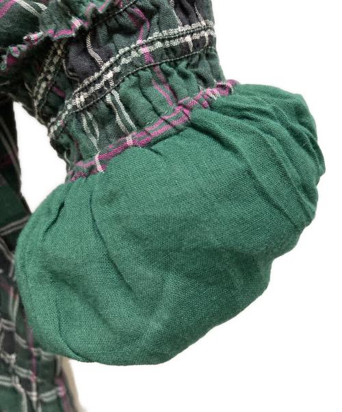 ne quittez pas（ヌキテパ）ne quittez pas (ヌキテパ) Cotton Voile Check Volume Sleeve Dress グリーン サイズ:Sの古着・服飾アイテム
