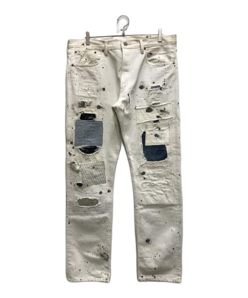 RRL（ダブルアールエル）RRL (ダブルアールエル) パッチワーク加工デニムパンツ ホワイト サイズ: 91cm (W36)の古着・服飾アイテム