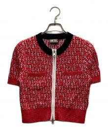 DIESEL（ディーゼル）の古着「モノグラムジャガード半袖カーディガン」｜レッド