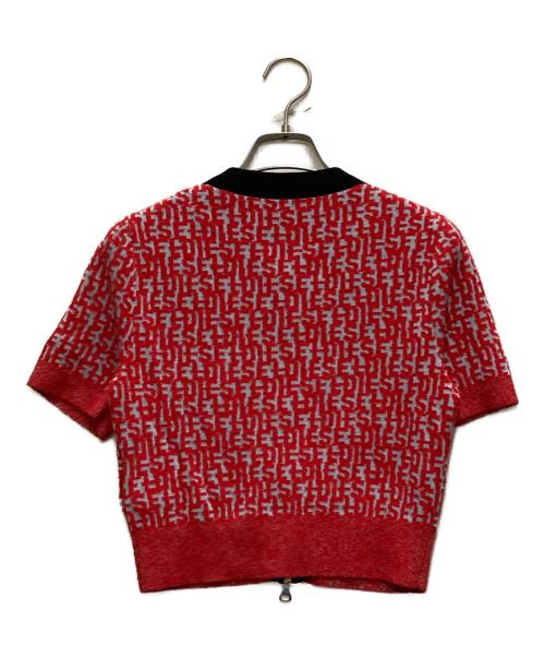 DIESEL（ディーゼル）DIESEL (ディーゼル) モノグラムジャガード半袖カーディガン レッド サイズ:Sの古着・服飾アイテム