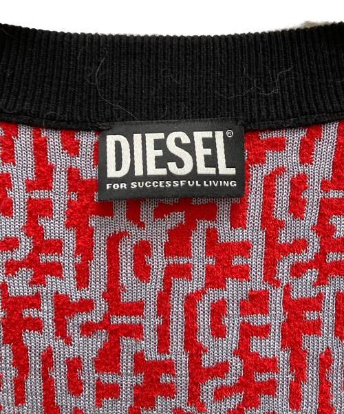 DIESEL（ディーゼル）DIESEL (ディーゼル) モノグラムジャガード半袖カーディガン レッド サイズ:Sの古着・服飾アイテム