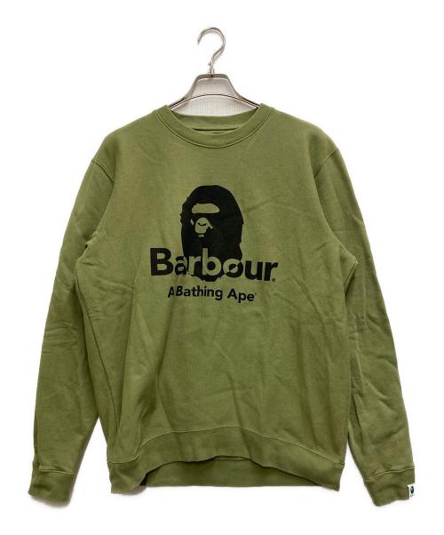 A BATHING APE（ア ベイシング エイプ）A BATHING APE (ア ベイシング エイプ) Barbour (バブアー) Crew Sweatshirt カーキ サイズ:XXLの古着・服飾アイテム