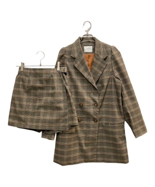 Ameri（アメリ）AMERI (アメリ) PUFF CHECK JACKET WIT ブラウン サイズ:Sの古着・服飾アイテム