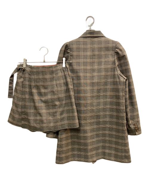 Ameri（アメリ）AMERI (アメリ) PUFF CHECK JACKET WIT ブラウン サイズ:Sの古着・服飾アイテム