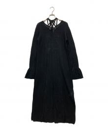 Ameri（アメリ）の古着「UND CROSS NECK CROCHET KNIT DRESS」｜ブラック
