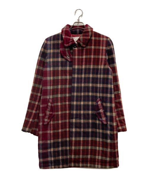 sacai（サカイ）sacai (サカイ) チェック切替ステンカラーコート レッド×ネイビー サイズ:1の古着・服飾アイテム