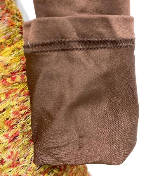 Yohji Yamamoto FEMME（ヨウジヤマモトファム）Yohji Yamamoto FEMME (ヨウジヤマモトファム) ファー切替ウールシルクジャガードコート イエロー×レッド サイズ:2の古着・服飾アイテム