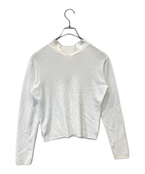 M-PREMIER COUTURE（エムプルミエクチュール）M-PREMIER COUTURE (エムプルミエクチュール) パールハイネックプルオーバー　F743-001 ホワイト サイズ:36の古着・服飾アイテム