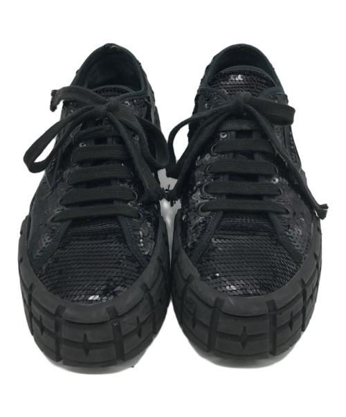 PRADA（プラダ）PRADA (プラダ) ダブルホイール スパンコールスニーカー ブラック サイズ:38の古着・服飾アイテム