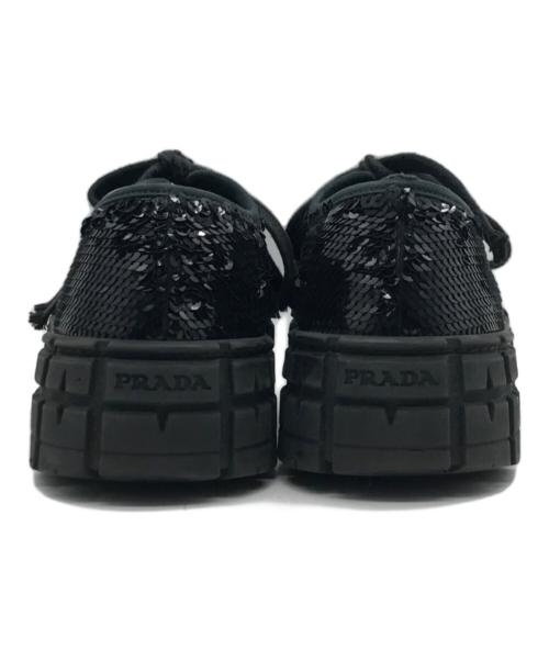 PRADA（プラダ）PRADA (プラダ) ダブルホイール スパンコールスニーカー ブラック サイズ:38の古着・服飾アイテム