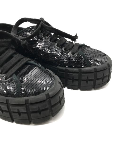 PRADA（プラダ）PRADA (プラダ) ダブルホイール スパンコールスニーカー ブラック サイズ:38の古着・服飾アイテム