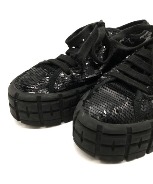 PRADA（プラダ）PRADA (プラダ) ダブルホイール スパンコールスニーカー ブラック サイズ:38の古着・服飾アイテム