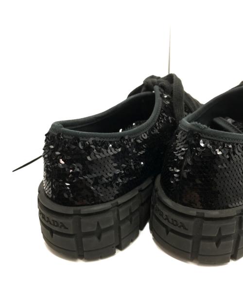 PRADA（プラダ）PRADA (プラダ) ダブルホイール スパンコールスニーカー ブラック サイズ:38の古着・服飾アイテム