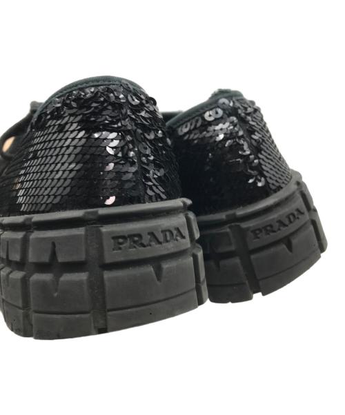 PRADA（プラダ）PRADA (プラダ) ダブルホイール スパンコールスニーカー ブラック サイズ:38の古着・服飾アイテム