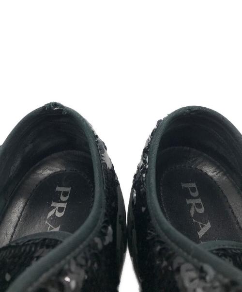 PRADA（プラダ）PRADA (プラダ) ダブルホイール スパンコールスニーカー ブラック サイズ:38の古着・服飾アイテム