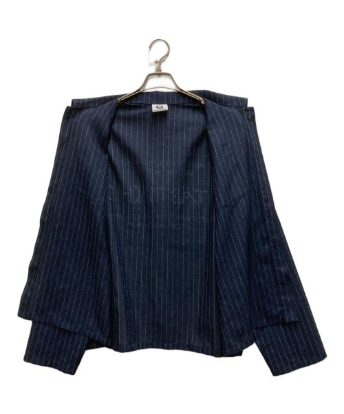 gadid anoniem（ガディッド アノニム）GADID ANONIEM (ガディッド アノニム) メッセージプリントストライプシャツ ネイビー サイズ:FREEの古着・服飾アイテム