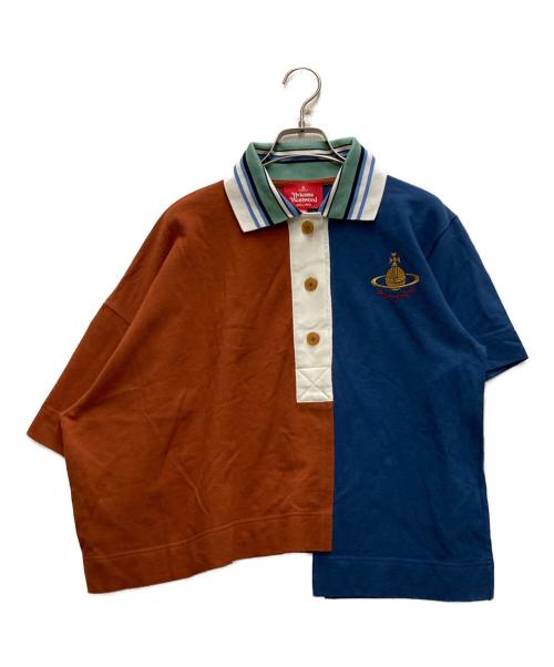 Vivienne Westwood RED LABEL（ヴィヴィアンウエストウッドレッドレーベル）Vivienne Westwood RED LABEL (ヴィヴィアンウエストウッドレッドレーベル) アシンメトリーオリーブ刺繍ポロシャツ ブラウン×ネイビー サイズ:00の古着・服飾アイテム