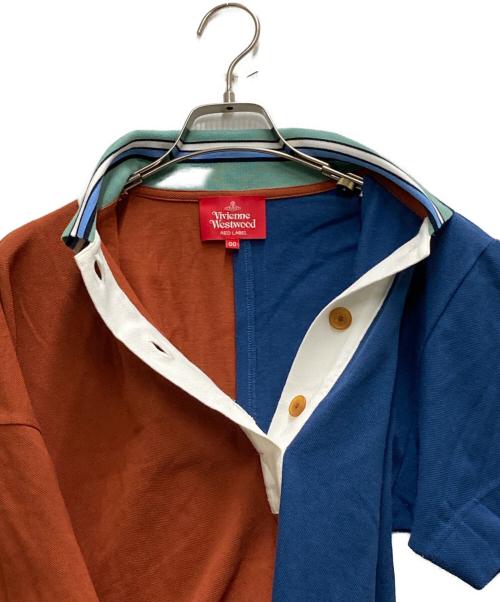 Vivienne Westwood RED LABEL（ヴィヴィアンウエストウッドレッドレーベル）Vivienne Westwood RED LABEL (ヴィヴィアンウエストウッドレッドレーベル) アシンメトリーオリーブ刺繍ポロシャツ ブラウン×ネイビー サイズ:00の古着・服飾アイテム