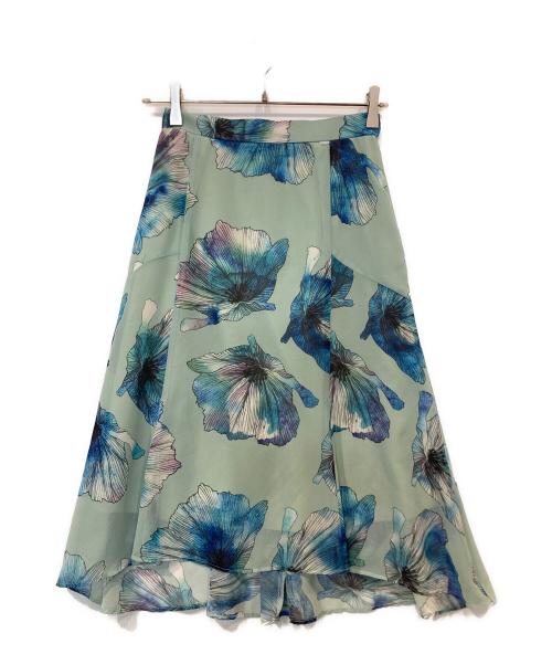 Sov.（ソブ）Sov. (ソブ) 花柄サテンフレアスカート　0302-361-231A ブルー サイズ:36の古着・服飾アイテム
