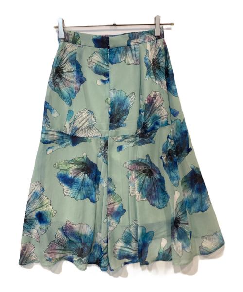 Sov.（ソブ）Sov. (ソブ) 花柄サテンフレアスカート　0302-361-231A ブルー サイズ:36の古着・服飾アイテム