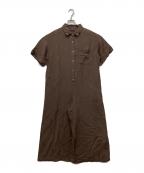 CLOTH&CROSSクロスアンドクロス）の古着「リネン混シャツカラーオールインワン」｜ブラウン