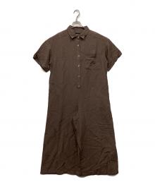 CLOTH&CROSS（クロスアンドクロス）の古着「リネン混シャツカラーオールインワン」｜ブラウン