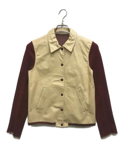 MIU MIU（ミュウミュウ）MIU MIU (ミュウミュウ) 00'S レザー切替バーシティジャケット ベージュ×レッド サイズ:42の古着・服飾アイテム