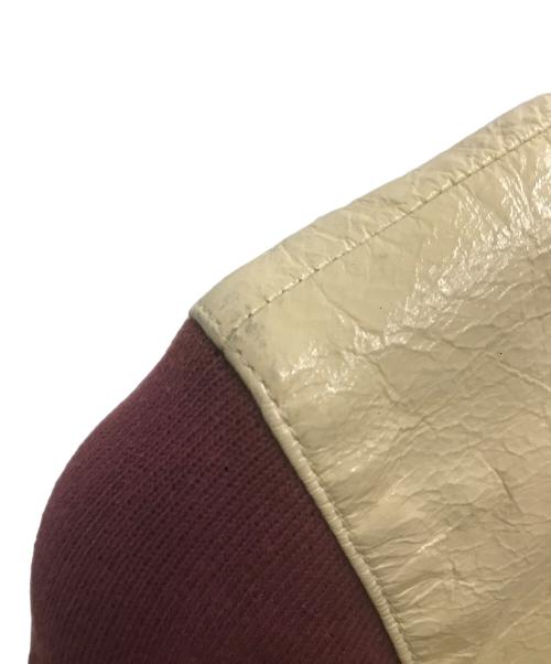 MIU MIU（ミュウミュウ）MIU MIU (ミュウミュウ) 00'S レザー切替バーシティジャケット ベージュ×レッド サイズ:42の古着・服飾アイテム