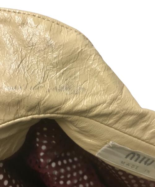 MIU MIU（ミュウミュウ）MIU MIU (ミュウミュウ) 00'S レザー切替バーシティジャケット ベージュ×レッド サイズ:42の古着・服飾アイテム