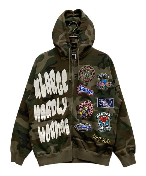 X-LARGE（エクストララージ）X-LARGE (エクストララージ) MULTI LOGO ZIP UP HOODED SWEATSHIRT オリーブ サイズ:Mの古着・服飾アイテム