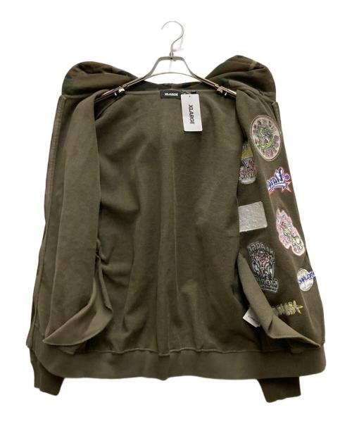 X-LARGE（エクストララージ）X-LARGE (エクストララージ) MULTI LOGO ZIP UP HOODED SWEATSHIRT オリーブ サイズ:Mの古着・服飾アイテム