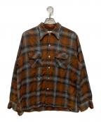 Ronellaロネラ）の古着「60's~70's チェックレーヨンシャツ Ronella メンズ グレー×オレンジ SIZE 16 1/2 毛玉有 ＃」｜グレー×オレンジ