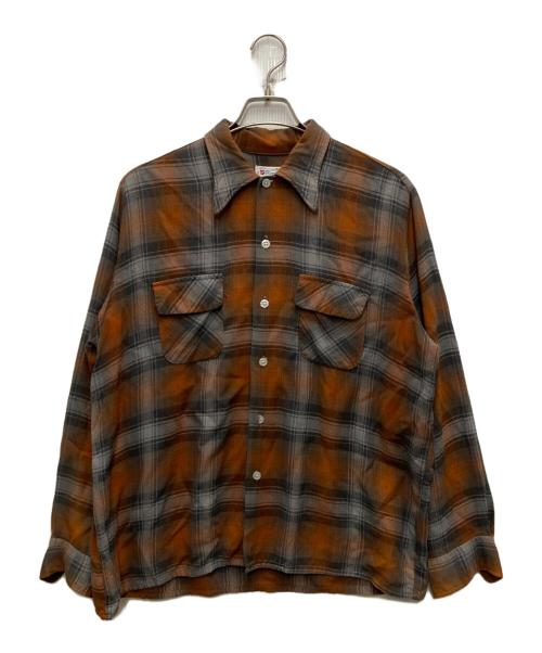 Ronella（ロネラ）Ronella (ロネラ) 60's~70's チェックレーヨンシャツ Ronella メンズ グレー×オレンジ SIZE 16 1/2 毛玉有 ＃ グレー×オレンジ サイズ:SIZE 16 1/2の古着・服飾アイテム