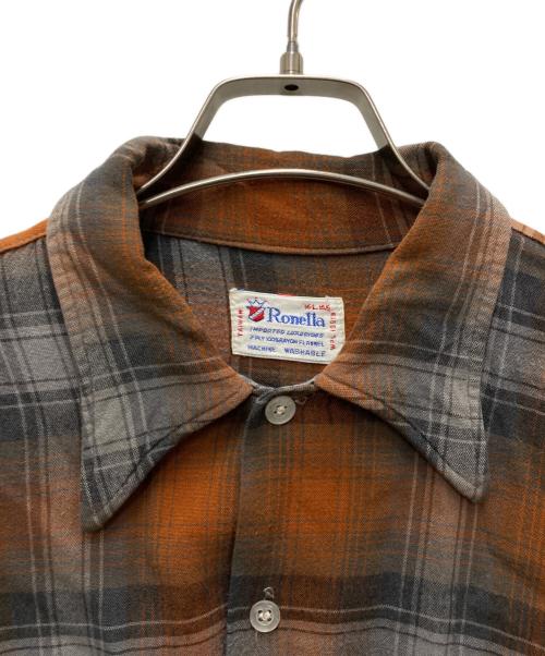 Ronella（ロネラ）Ronella (ロネラ) 60's~70's チェックレーヨンシャツ Ronella メンズ グレー×オレンジ SIZE 16 1/2 毛玉有 ＃ グレー×オレンジ サイズ:SIZE 16 1/2の古着・服飾アイテム