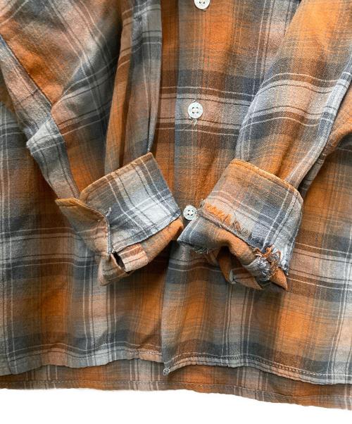 Ronella（ロネラ）Ronella (ロネラ) 60's~70's チェックレーヨンシャツ Ronella メンズ グレー×オレンジ SIZE 16 1/2 毛玉有 ＃ グレー×オレンジ サイズ:SIZE 16 1/2の古着・服飾アイテム