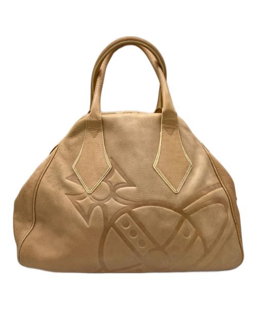 Vivienne Westwood（ヴィヴィアンウエストウッド）Vivienne Westwood (ヴィヴィアンウエストウッド) レザーオーブロゴハンドバッグ ベージュの古着・服飾アイテム