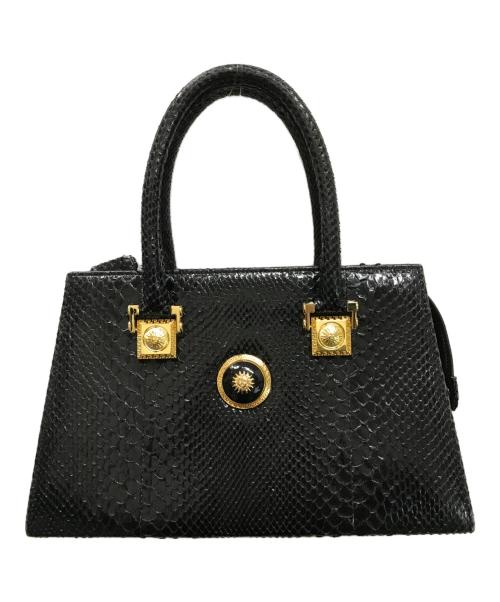 GIANNI VERSACE（ジャンニ・ヴェルサーチ）GIANNI VERSACE (ジャンニ・ヴェルサーチ) サンバースト クロコハンドバッグ ブラックの古着・服飾アイテム