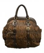 PRADAプラダ）の古着「ナッパレザーギャザーハンドバッグ」｜ブラウン