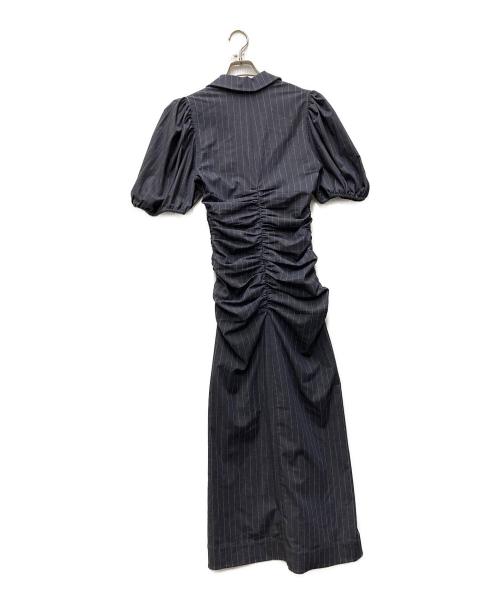 GANNI（ガニー）Ganni (ガニー) ギャザーストライプワンピース ネイビー サイズ:36の古着・服飾アイテム
