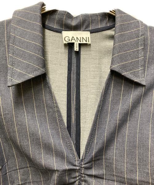 GANNI（ガニー）Ganni (ガニー) ギャザーストライプワンピース ネイビー サイズ:36の古着・服飾アイテム