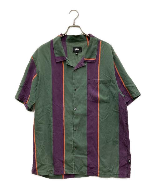 stussy（ステューシー）stussy (ステューシー) オープンカラーストライプシャツ グリーン サイズ:XLの古着・服飾アイテム