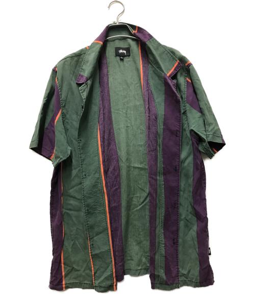 stussy（ステューシー）stussy (ステューシー) オープンカラーストライプシャツ グリーン サイズ:XLの古着・服飾アイテム