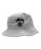 stussyステューシー）の古着「STOCK LOCK BUCKET HAT（ストックロック バケットハット）」｜ホワイト