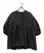 CLANEクラネ）の古着「SHEER CHECK VOLUME PUFF TOPS」｜ブラック
