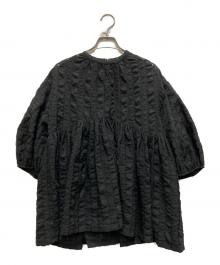 CLANE（クラネ）の古着「SHEER CHECK VOLUME PUFF TOPS」｜ブラック
