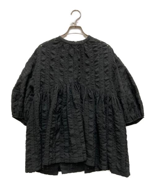 CLANE（クラネ）CLANE (クラネ) SHEER CHECK VOLUME PUFF TOPS ブラック サイズ:Sの古着・服飾アイテム