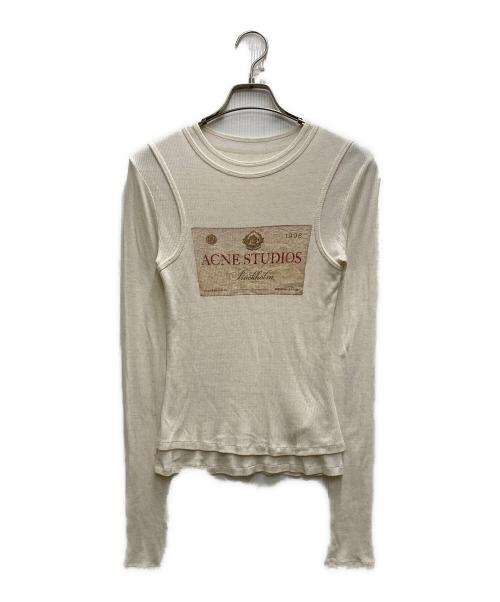 Acne studios（アクネ ストゥディオズ）ACNE STUDIOS (アクネ ストゥディオズ) ロゴリブカットソー ベージュ サイズ:XXSの古着・服飾アイテム
