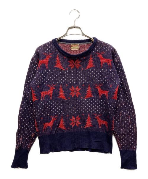 McGREGOR（マックレガー）McGREGOR (マックレガー) 50's 鹿柄ノルディックニット レッド×ネイビー サイズ:下記参照の古着・服飾アイテム