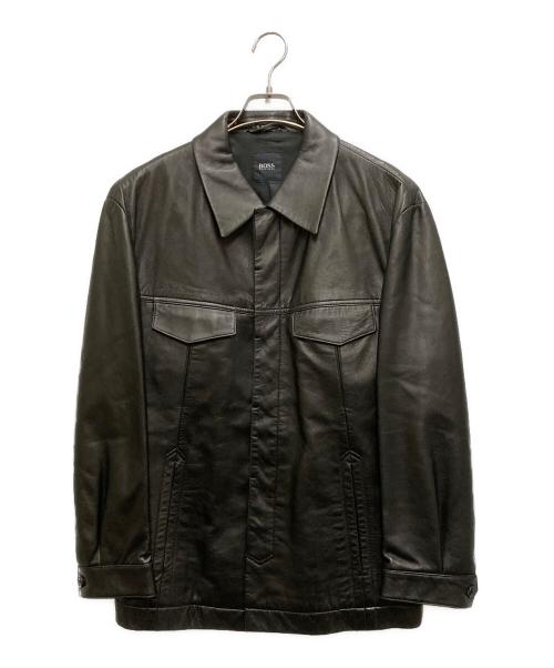 BOSS HUGO BOSS（ボス ヒューゴボス）BOSS HUGO BOSS (ボス ヒューゴボス) レザージャケット ブラック サイズ:52の古着・服飾アイテム
