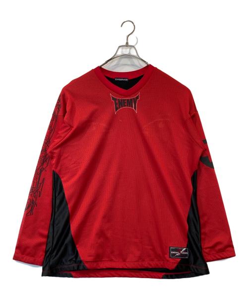 604SERVICE（604サービス）604SERVICE (604サービス) メッシュカットソー レッド サイズ:Lの古着・服飾アイテム